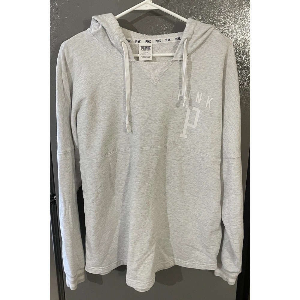 Victorias Secret PINK‎ Hoodie Sweatshirt Women's Large Gray Long Sleeve